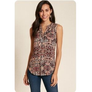 VAN HEUSEN Red Orange Floral V-Neck Tank Size XS